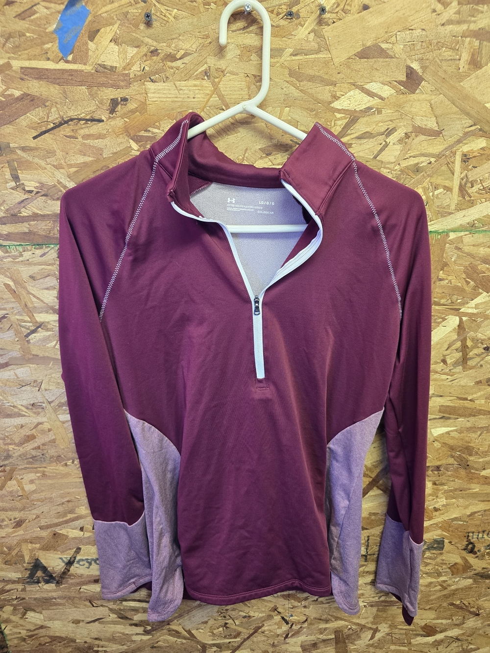 Women's Zip-Up Pullover Sweater — Maroon with Light Mauve Accents